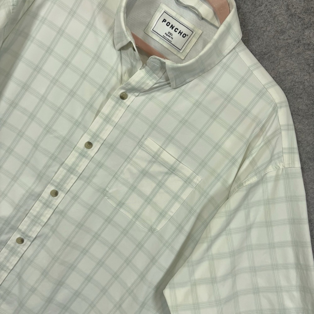 Poncho Ultra Lite Shirt Mens XXL 2XL Pale Green Plaid Quick Dry UPF 50+ Pocket
